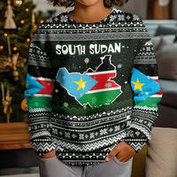South Sudan Christmas Kid Ugly Christmas Sweater with National Map, Flag Colors, and Sleeping Rhino Motif - Wonder Print Shop