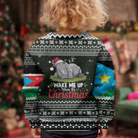 South Sudan Christmas Kid Ugly Christmas Sweater with National Map, Flag Colors, and Sleeping Rhino Motif - Wonder Print Shop