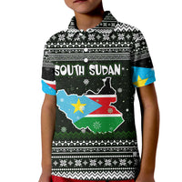 South Sudan Christmas Kid Polo Shirt with National Map, Flag Colors, and Sleeping Rhino Motif - Wonder Print Shop