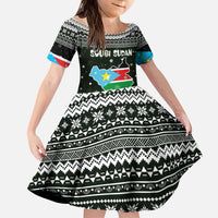 South Sudan Christmas Kid Short Sleeve Dress with National Map, Flag Colors, and Sleeping Rhino Motif - Wonder Print Shop