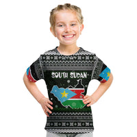 South Sudan Christmas Kid T Shirt with National Map, Flag Colors, and Sleeping Rhino Motif - Wonder Print Shop