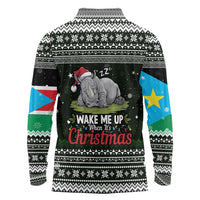 South Sudan Christmas Long Sleeve Polo Shirt with National Map, Flag Colors, and Sleeping Rhino Motif - Wonder Print Shop