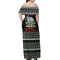 South Sudan Christmas Off Shoulder Maxi Dress with National Map, Flag Colors, and Sleeping Rhino Motif - Wonder Print Shop