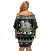 South Sudan Christmas Off Shoulder Short Dress with National Map, Flag Colors, and Sleeping Rhino Motif - Wonder Print Shop