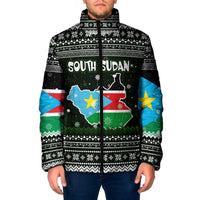 South Sudan Christmas Padded Jacket with National Map, Flag Colors, and Sleeping Rhino Motif - Wonder Print Shop