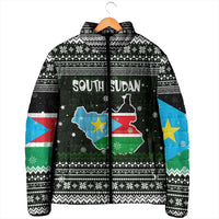 South Sudan Christmas Padded Jacket with National Map, Flag Colors, and Sleeping Rhino Motif - Wonder Print Shop
