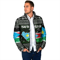 South Sudan Christmas Padded Jacket with National Map, Flag Colors, and Sleeping Rhino Motif - Wonder Print Shop