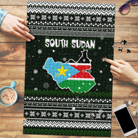 South Sudan Christmas Puzzle with National Map, Flag Colors, and Sleeping Rhino Motif - Wonder Print Shop