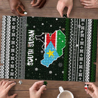 South Sudan Christmas Puzzle with National Map, Flag Colors, and Sleeping Rhino Motif - Wonder Print Shop