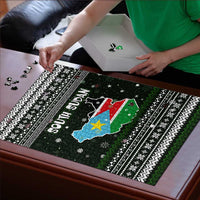 South Sudan Christmas Puzzle with National Map, Flag Colors, and Sleeping Rhino Motif - Wonder Print Shop