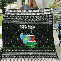 South Sudan Christmas Quilt with National Map, Flag Colors, and Sleeping Rhino Motif - Wonder Print Shop