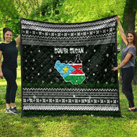South Sudan Christmas Quilt with National Map, Flag Colors, and Sleeping Rhino Motif - Wonder Print Shop