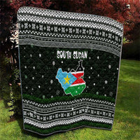 South Sudan Christmas Quilt with National Map, Flag Colors, and Sleeping Rhino Motif - Wonder Print Shop