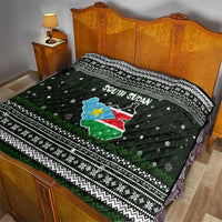 South Sudan Christmas Quilt with National Map, Flag Colors, and Sleeping Rhino Motif - Wonder Print Shop
