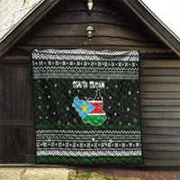 South Sudan Christmas Quilt with National Map, Flag Colors, and Sleeping Rhino Motif - Wonder Print Shop
