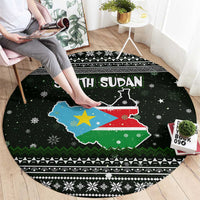 South Sudan Christmas Round Carpet with National Map, Flag Colors, and Sleeping Rhino Motif - Wonder Print Shop