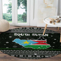 South Sudan Christmas Round Carpet with National Map, Flag Colors, and Sleeping Rhino Motif - Wonder Print Shop