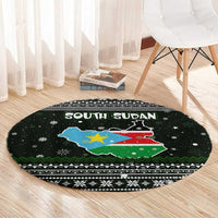 South Sudan Christmas Round Carpet with National Map, Flag Colors, and Sleeping Rhino Motif - Wonder Print Shop