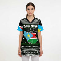 South Sudan Christmas Scrub Top with National Map, Flag Colors, and Sleeping Rhino Motif - Wonder Print Shop