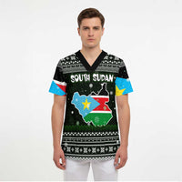 South Sudan Christmas Scrub Top with National Map, Flag Colors, and Sleeping Rhino Motif - Wonder Print Shop