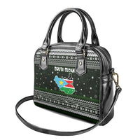 South Sudan Christmas Shoulder Handbag with National Map, Flag Colors, and Sleeping Rhino Motif - Wonder Print Shop