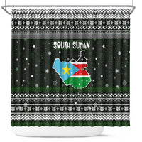 South Sudan Christmas Shower Curtain with National Map, Flag Colors, and Sleeping Rhino Motif - Wonder Print Shop