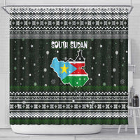 South Sudan Christmas Shower Curtain with National Map, Flag Colors, and Sleeping Rhino Motif - Wonder Print Shop