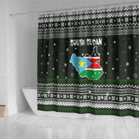 South Sudan Christmas Shower Curtain with National Map, Flag Colors, and Sleeping Rhino Motif - Wonder Print Shop