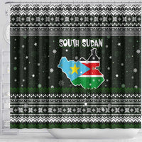 South Sudan Christmas Shower Curtain with National Map, Flag Colors, and Sleeping Rhino Motif - Wonder Print Shop