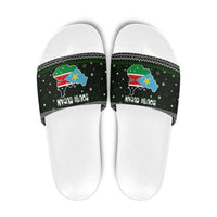 South Sudan Christmas Slide Sandals with National Map, Flag Colors, and Sleeping Rhino Motif - Wonder Print Shop