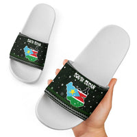 South Sudan Christmas Slide Sandals with National Map, Flag Colors, and Sleeping Rhino Motif - Wonder Print Shop