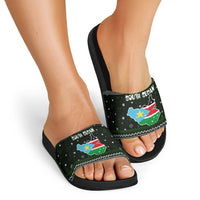 South Sudan Christmas Slide Sandals with National Map, Flag Colors, and Sleeping Rhino Motif - Wonder Print Shop