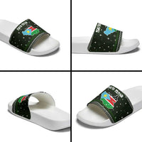 South Sudan Christmas Slide Sandals with National Map, Flag Colors, and Sleeping Rhino Motif - Wonder Print Shop