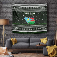 South Sudan Christmas Tapestry with National Map, Flag Colors, and Sleeping Rhino Motif - Wonder Print Shop