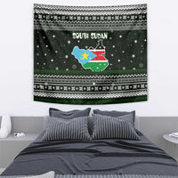 South Sudan Christmas Tapestry with National Map, Flag Colors, and Sleeping Rhino Motif - Wonder Print Shop