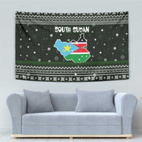 South Sudan Christmas Tapestry with National Map, Flag Colors, and Sleeping Rhino Motif - Wonder Print Shop