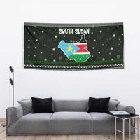 South Sudan Christmas Tapestry with National Map, Flag Colors, and Sleeping Rhino Motif - Wonder Print Shop