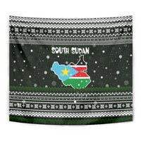 South Sudan Christmas Tapestry with National Map, Flag Colors, and Sleeping Rhino Motif - Wonder Print Shop