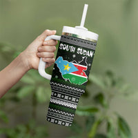 South Sudan Christmas Tumbler With Handle with National Map, Flag Colors, and Sleeping Rhino Motif - Wonder Print Shop