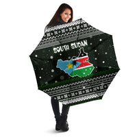 South Sudan Christmas Umbrella with National Map, Flag Colors, and Sleeping Rhino Motif - Wonder Print Shop