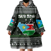 South Sudan Christmas Wearable Blanket Hoodie with National Map, Flag Colors, and Sleeping Rhino Motif - Wonder Print Shop