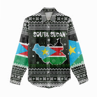 South Sudan Christmas Women Casual Shirt with National Map, Flag Colors, and Sleeping Rhino Motif - Wonder Print Shop