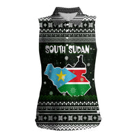 South Sudan Christmas Women Sleeveless Polo Shirt with National Map, Flag Colors, and Sleeping Rhino Motif - Wonder Print Shop