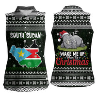 South Sudan Christmas Women Sleeveless Polo Shirt with National Map, Flag Colors, and Sleeping Rhino Motif - Wonder Print Shop