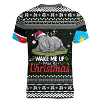 South Sudan Christmas Women V-Neck T-Shirt with National Map, Flag Colors, and Sleeping Rhino Motif - Wonder Print Shop