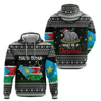 South Sudan Christmas Zip Hoodie with National Map, Flag Colors, and Sleeping Rhino Motif - Wonder Print Shop
