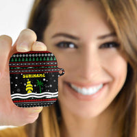 Suriname Christmas AirPods Case with Black Festive Pattern, Golden Ship, Palm Tree, and Coat of Arms Motif - Wonder Print Shop