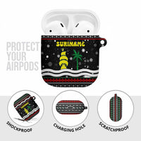 Suriname Christmas AirPods Case with Black Festive Pattern, Golden Ship, Palm Tree, and Coat of Arms Motif - Wonder Print Shop