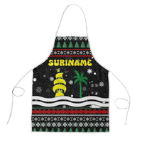 Suriname Christmas Apron with Black Festive Pattern, Golden Ship, Palm Tree, and Coat of Arms Motif - Wonder Print Shop
