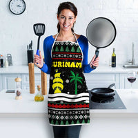 Suriname Christmas Apron with Black Festive Pattern, Golden Ship, Palm Tree, and Coat of Arms Motif - Wonder Print Shop